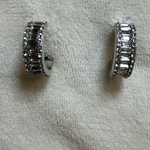 Lane Bryant hoop earrings with baguette and solitaire stones silver New